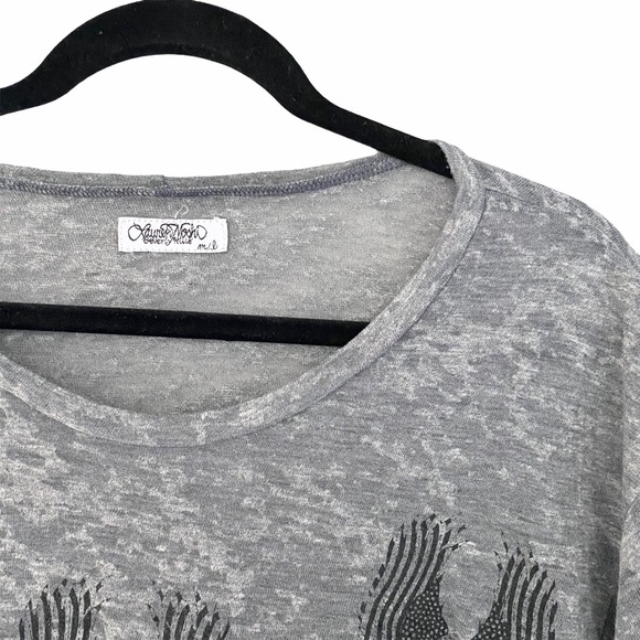 new Lauren Moshi ☻︎ Debbi Mini Eagle Pocket Tee ☻︎ Heather Grey Burnout ☻ M L - Picture 7 of 16